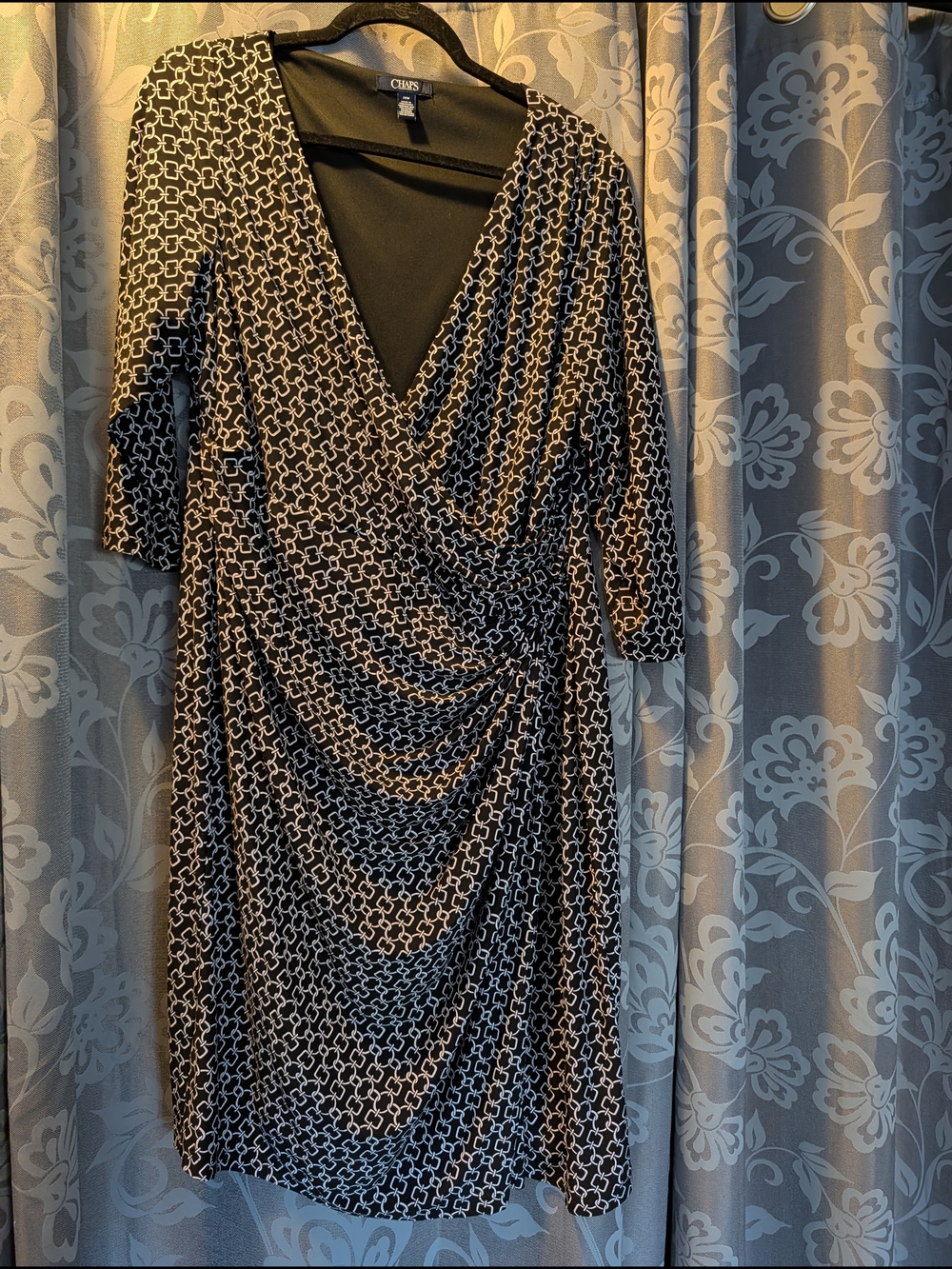 Chaps Black & White Geometric Wrap Dress
